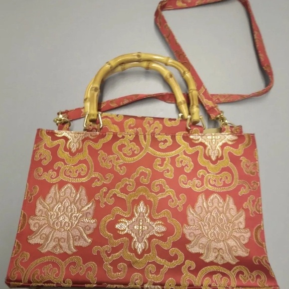 Elegant Red and Gold Handbag with Bamboo Handles, Croft & Barrow, EUC - Picture 2 of 5
